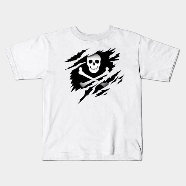 Jolly Roger Pirate in the Heart Kids T-Shirt by HappyGiftArt